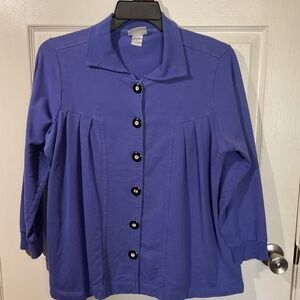 Wild Palms Purple Button Down Long-Sleeve Pleated Top